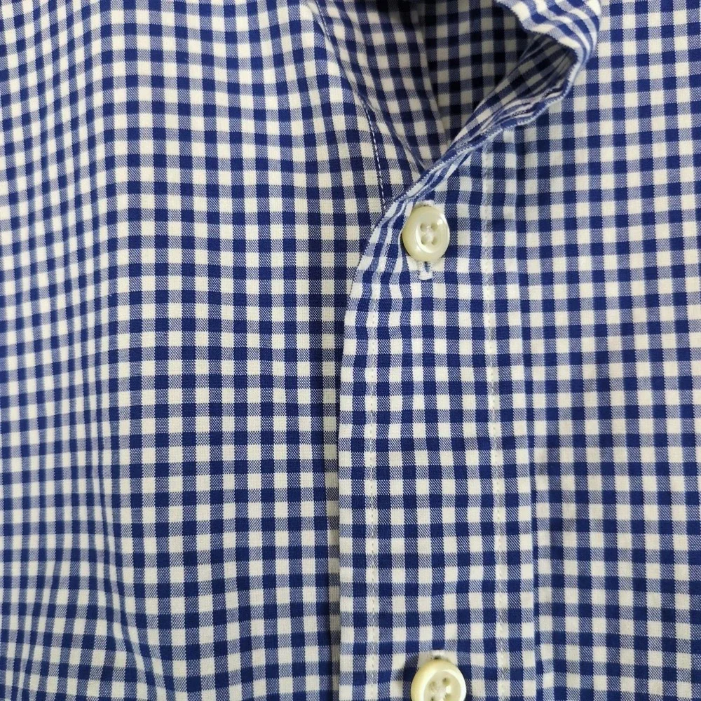 Vintage 90s Polo Ralph Lauren Regent Classic Fit Men 17 Blue Gingham Dress Shirt